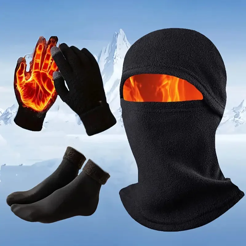 

3-Piece Windproof Thermal Fleece Face Cover Set Winter Ski Mask Cycling Balaclava Neck Warmer Scarf for Outdoor Fishing Hiking