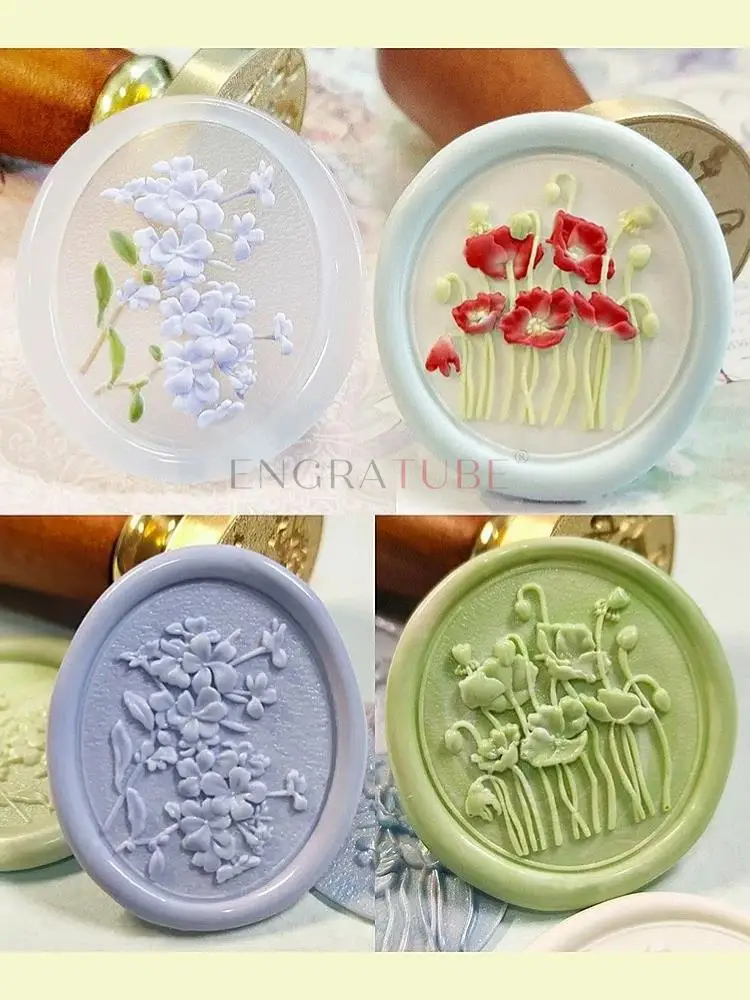 3D Embossed Sealing Wax Stamp Frosted Brass Blue Snow Flower Corn Poppy For Gift Wrapping Wedding Greeting Card Decoration Tools