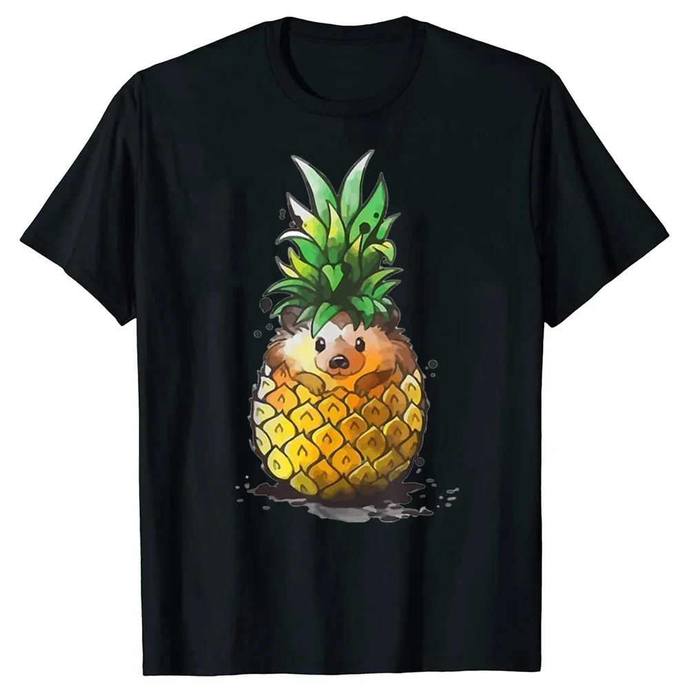 

Hedgehog Pineapple Graphic Tee Shirt Men Women Cotton Funny Streetwear Summer Loose T-Shirt