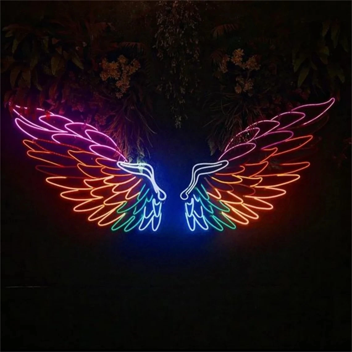 Custom Wings Sign for Photo Backdrop Personalized Wedding Neon Sign for Flowers Wall Backdrop Warm White Circle Neon Sign