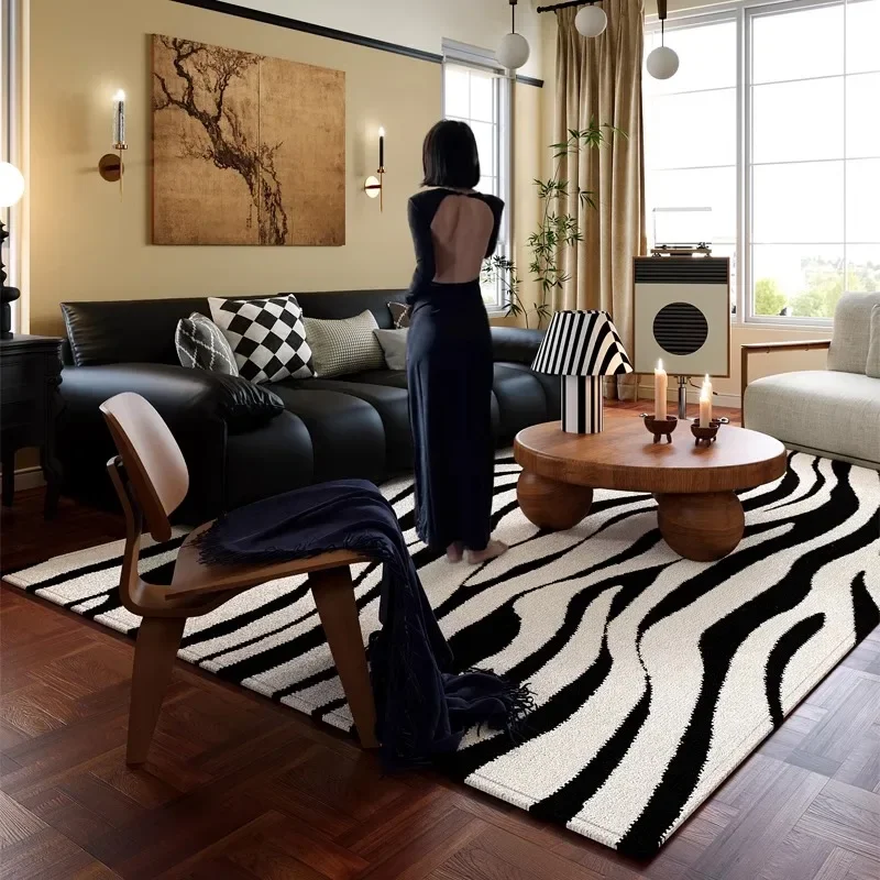 Luxurious Style Living Room Black White Large Carpet Soft Comfortable Bedroom Carpets Non Slip Machine Washable Home Décor Rug