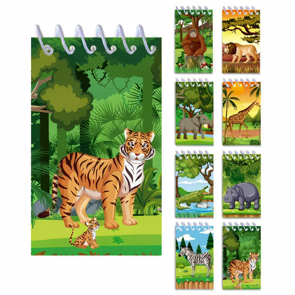 8pcs Forest Animals Spiral Notebook 80GSM Portable Tear-Off Memo Pad Jungle Wildlife School Diary Student Stationery