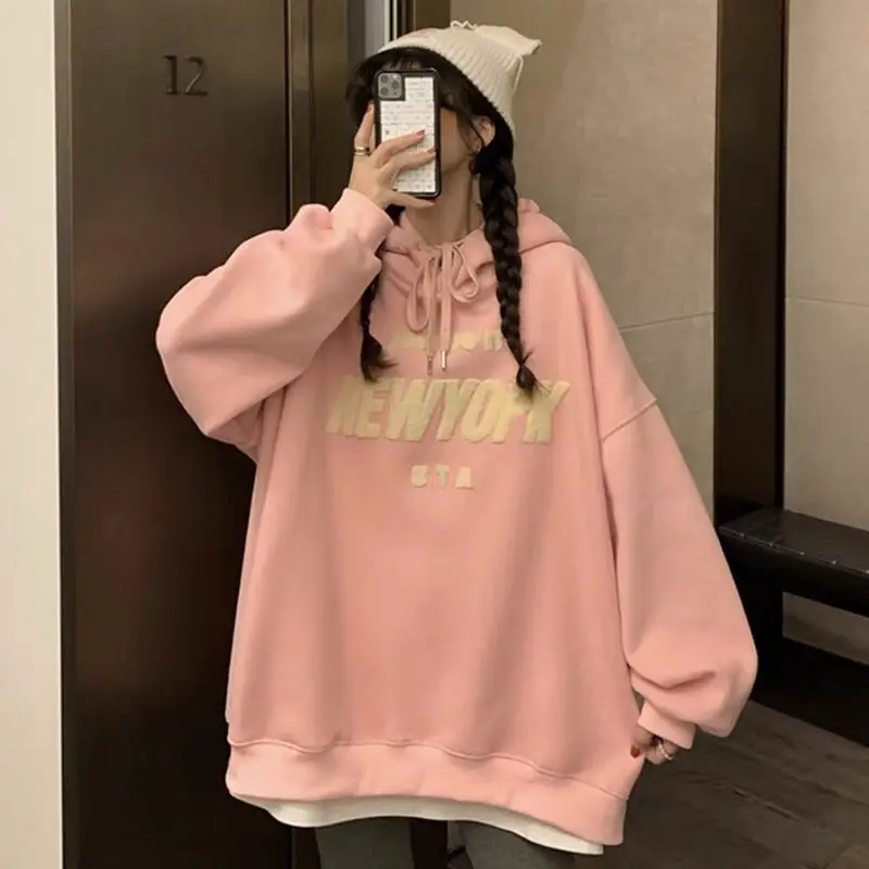 

ZOUXO Hoodies Women 2023 Spring Autumn Fleece Thickened Hoodies Kpop Loose Hooded Clothes