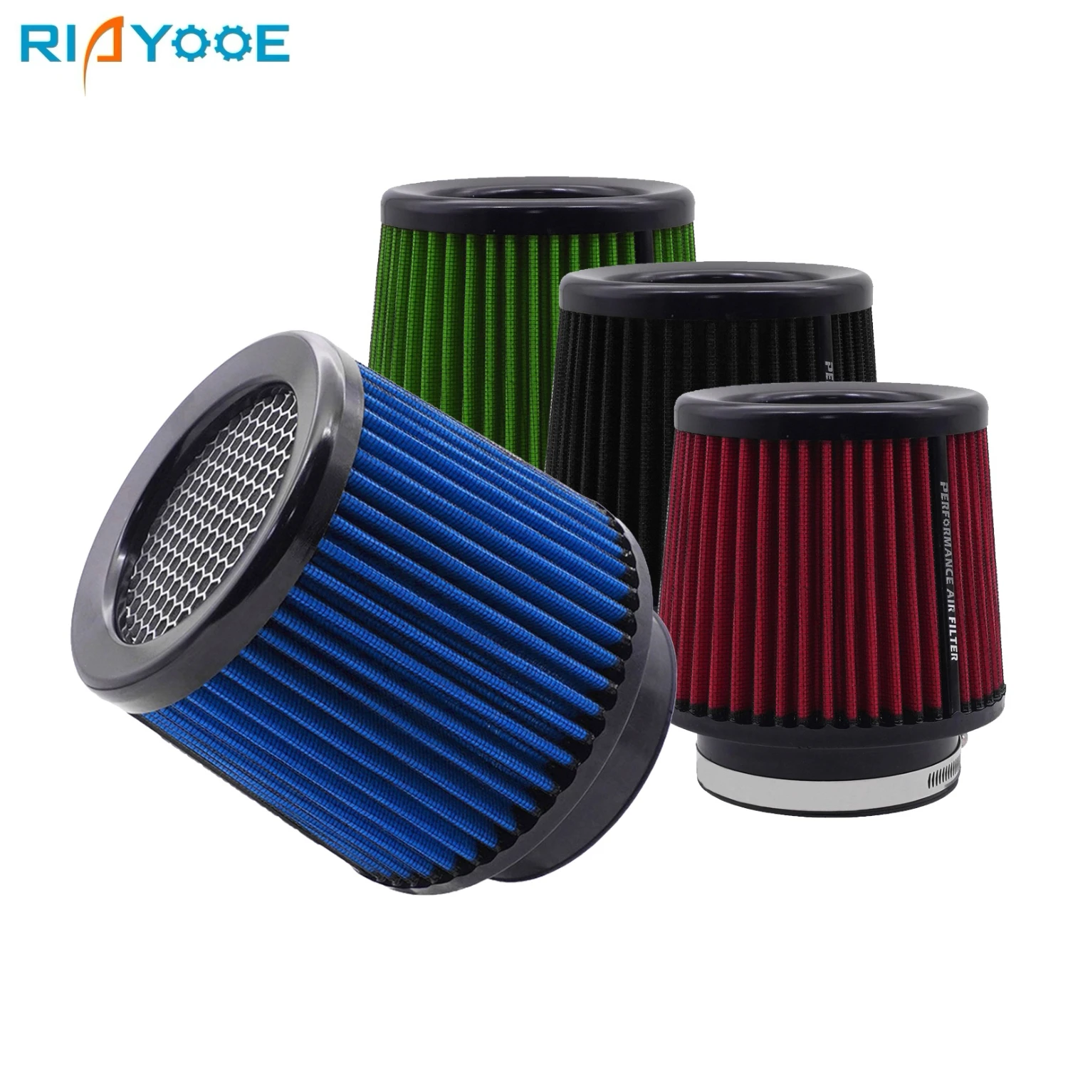 3inch Car High Flow Air Filter with 63.5mm Reducer Rubber Ring for Universal Racing Car Cold Air Intake Filters Air Inlet 76MM