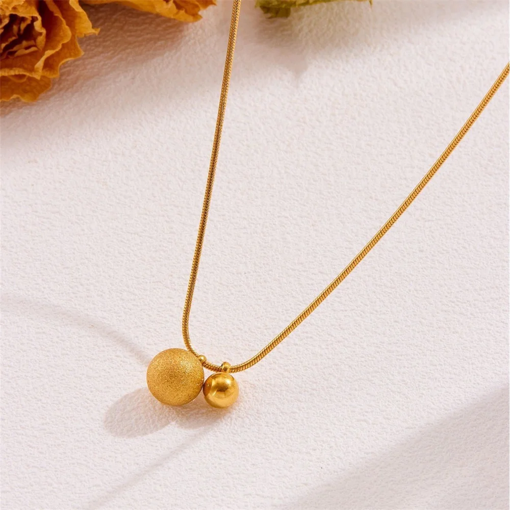 

Punk Small Double Ball Pendant Female Gold Color Stainless Steel 40+5cm Clavicle Choker Chain Necklace for Women Jewelry Gift
