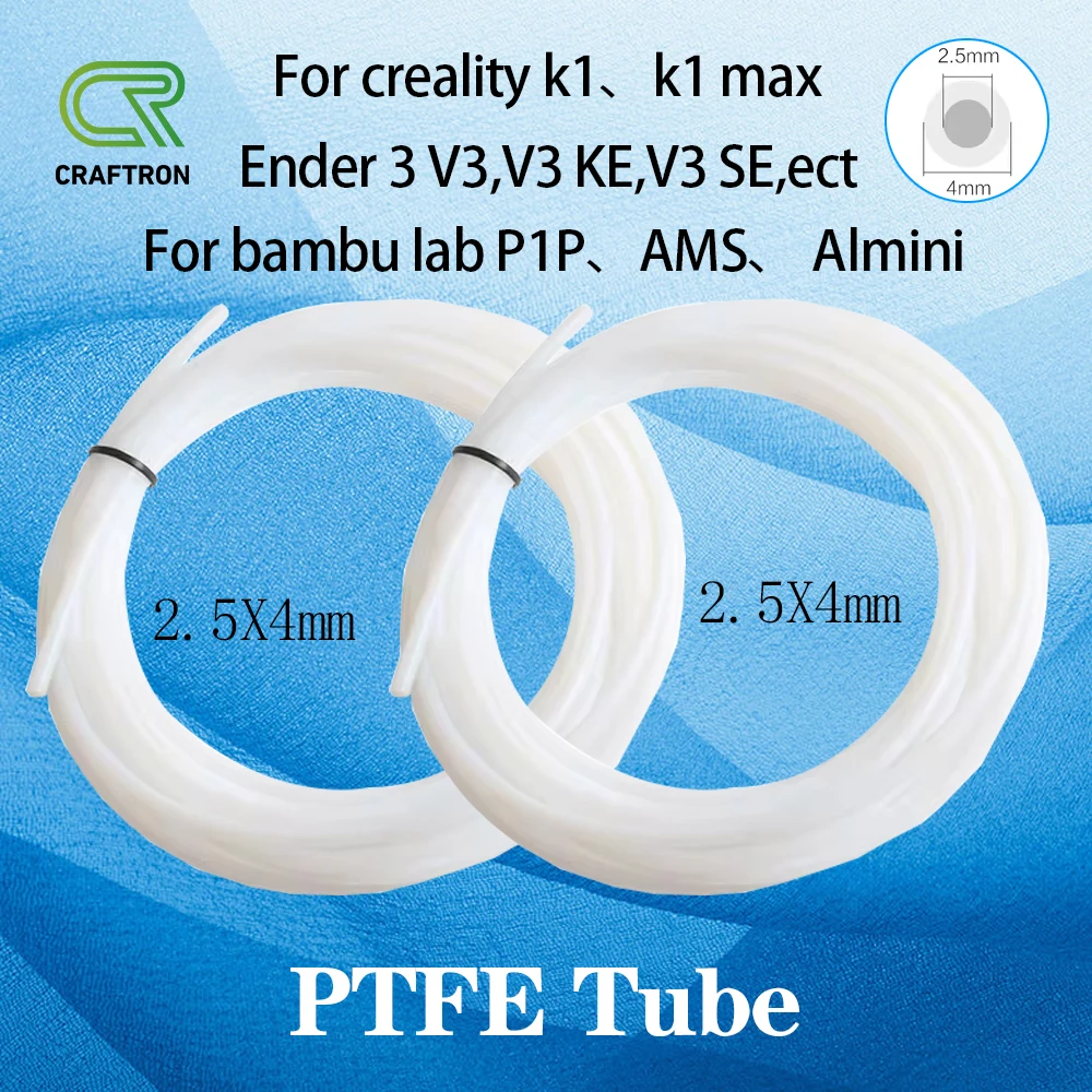 

PTFE Tube 2.5mm IDx4mm OD Fits Direct Drive Extruder 3D Printer for Bambu Lab A1/A1 mini/P1P/P1S/X1C,Creality K1 Ender 3 V3