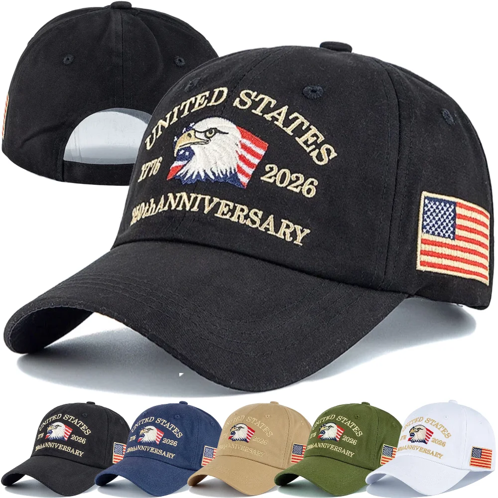 Neue Unisex-Kappe American 250th Anniversary 1776-2026 bestickte Adler-Baseballkappe im Freien, lässige Papa-Mütze