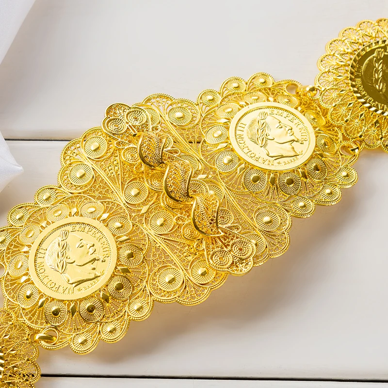 New design golden color French Coin Waist Belt Square Design Belts Algiers Algeria Arab Traditional  Jewelry