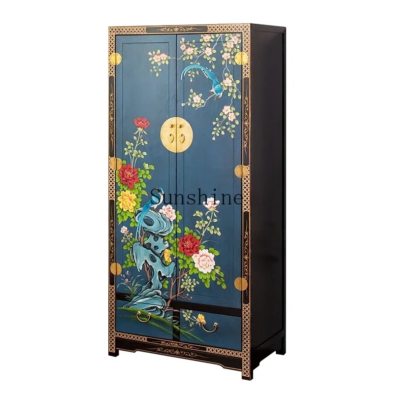 New Chinese style all solid wood home bedroom double door corner integral vertical cabinet simple wooden wardrobe