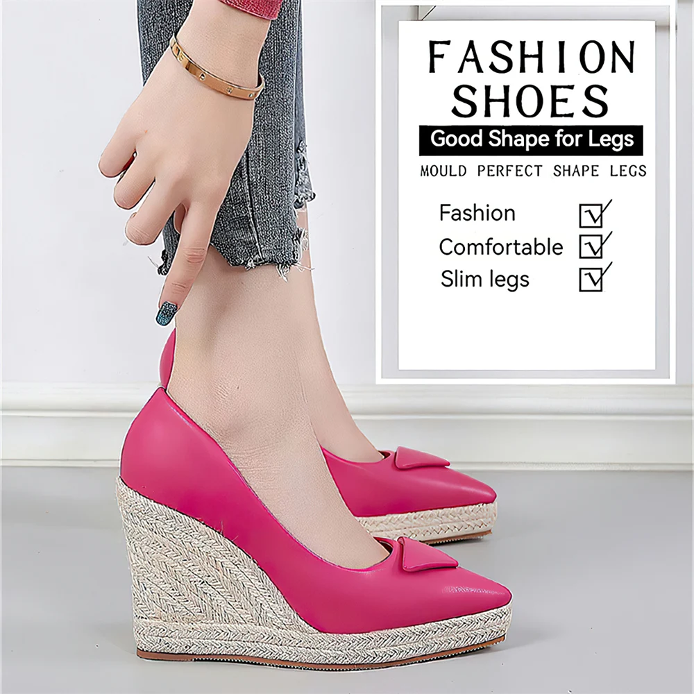 Fashion Fisherman Shoes Thick Jute Sole Platform 10cm Super High Heel Pumps Low Cut Pointed Toe Wedge Shoe Woman Espadrilles