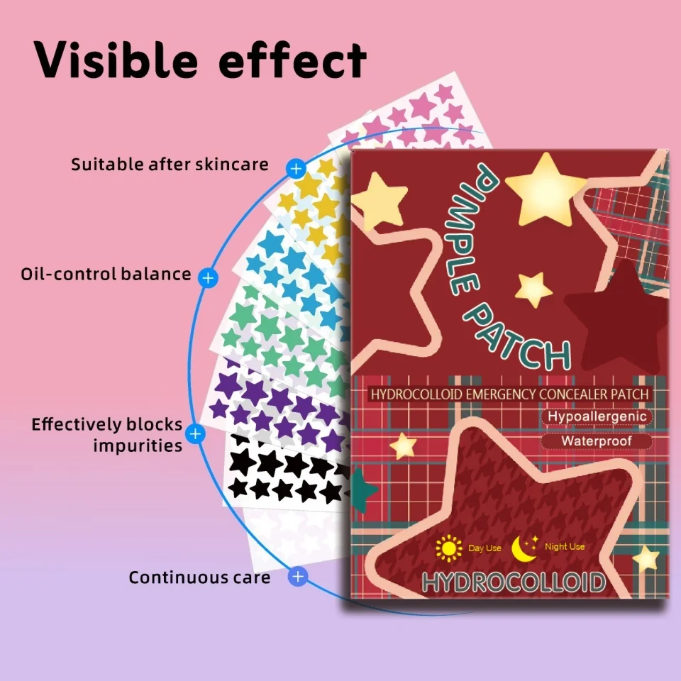 40 قطعة من رقع حب الشباب متعددة الألوان على شكل نجمة، رقع حب الشباب للوجه، رقع حب الشباب المخفية، ورقع البثور، رقيقة جدًا.