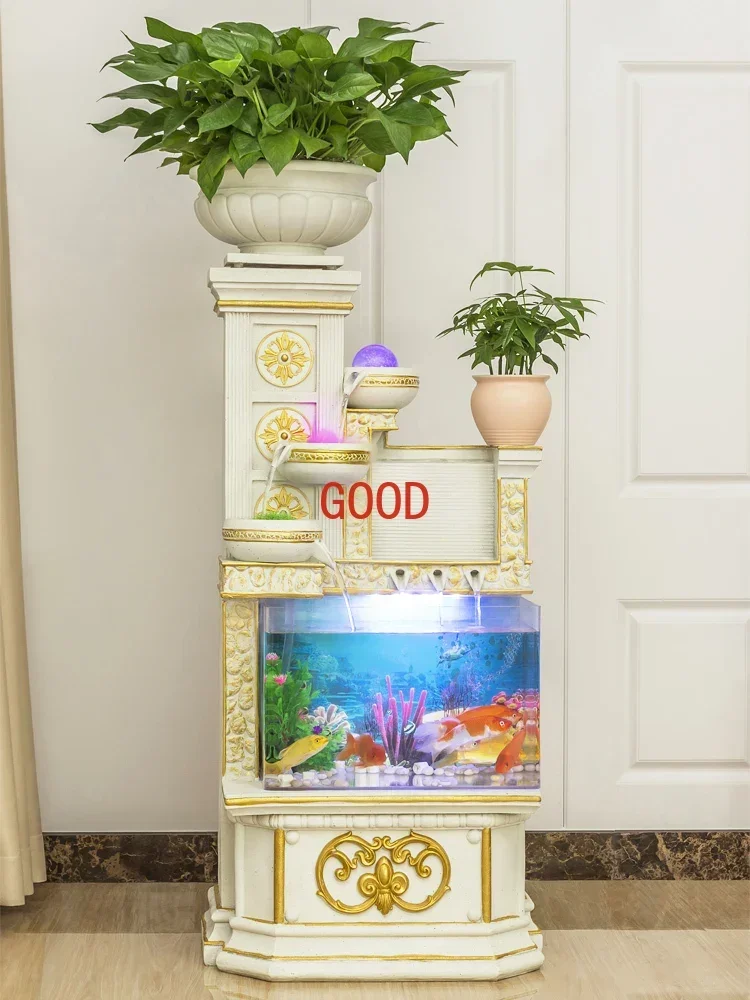 Fish Tank Aquarium Large Living Room Floor European New Household Flower Pot Ecological Fish Globe Landscape Water Flow Creative