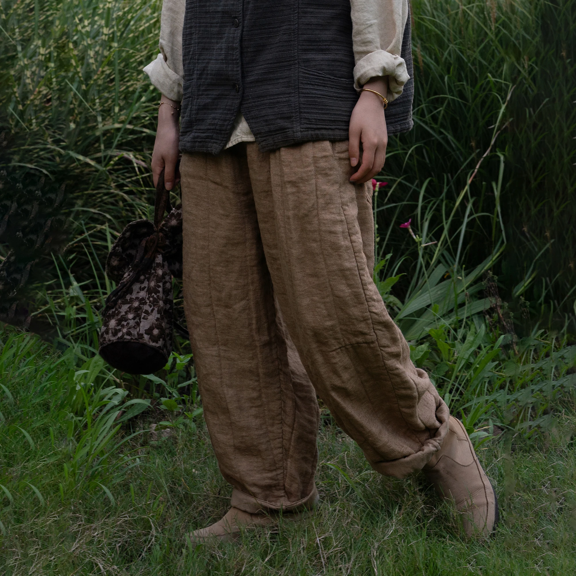 

Льняные брюки с эластичным поясом, повседневные, винтажные, на раннюю осень, новинка, прямые, женские, модные, удобные