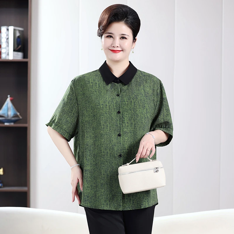 Camicia estiva con colletto classico stampato con motivo in pelle Camicia da donna all'aperto T-shirt casual taglie forti Top casual in tessuto allentato