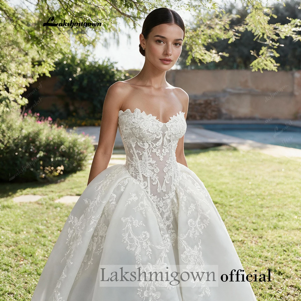 Lakshmigown Brautkleid mit Herzausschnitt, Korsett, Spitzenapplikationen, Ballkleid, Schnürung am Rücken, Brautkleid für Kirche, Outdoor-Hochzeit, individuell anpassbar – Detail 6