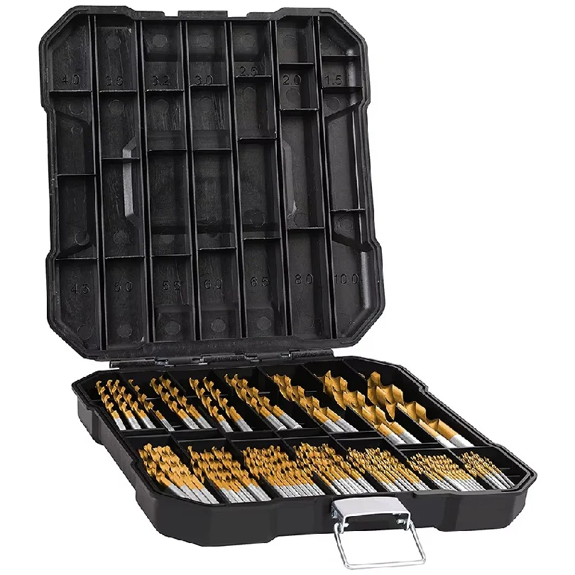 99pcs Twist Drill Bit Set with Box,Bearing Steel,Wear Protection Titanium Coated Drill Bit,for Soft Metal&Wood,Woodworking Tools