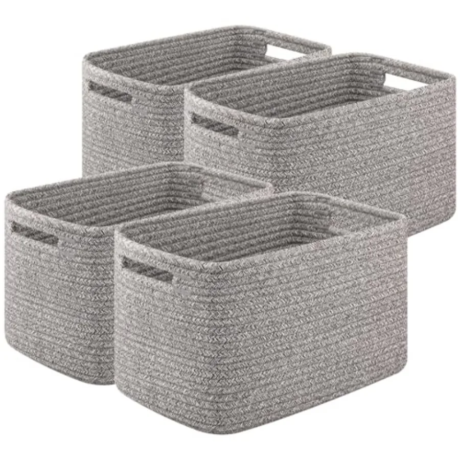 

Storage Baskets for Organizing, Woven Decorative Baskets for Shelves - Books, Towels, and Clothes, Cotton Rope Toy Storage Bins