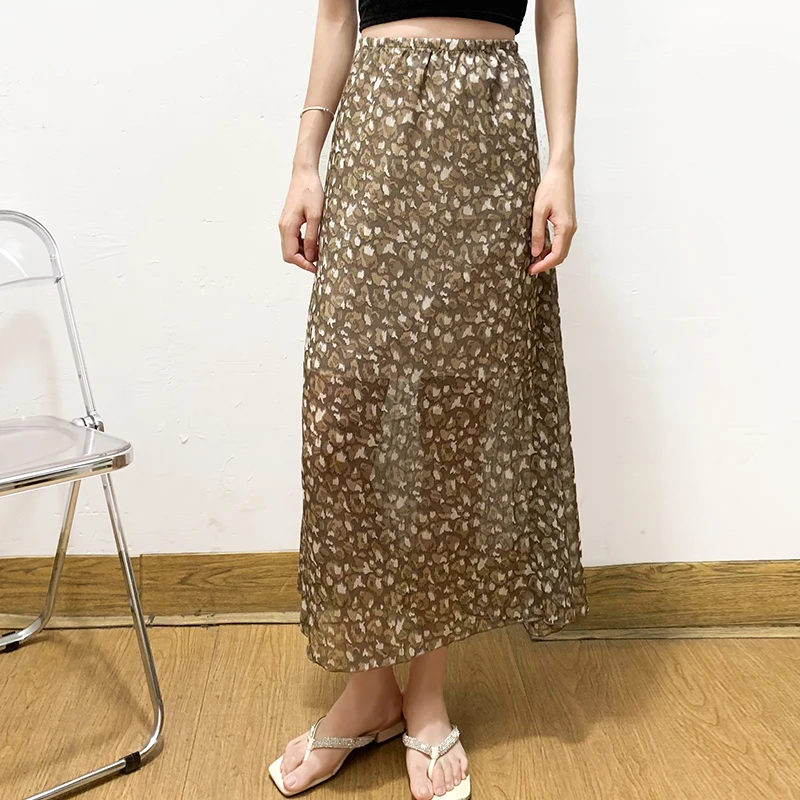 

Cooling Breathable Vintage Commute Casual Print Chiffon Midi Skirt High Waist A-Line Stand Fit Summer Season Polyester Fiber