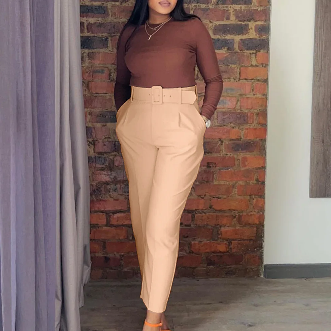 High Waist Pure Color Suit Pants Casual Trousers Fashionable Independent Station Cross-Border Women's Clothing Harlan Pants