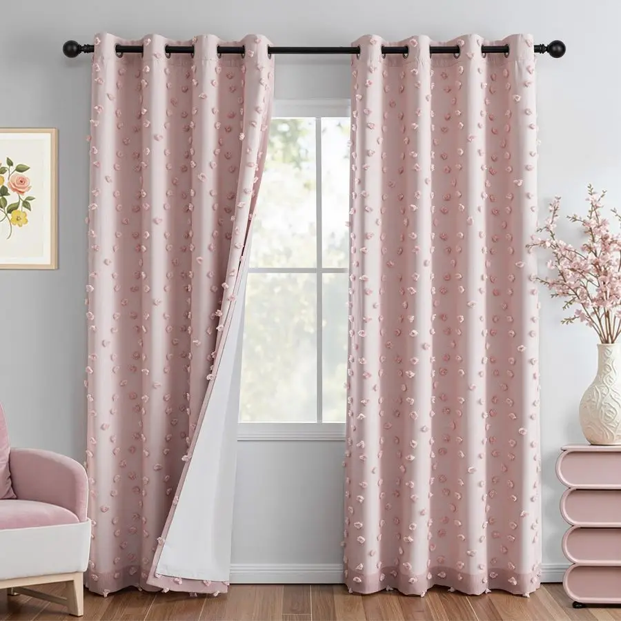 

Pink Blackout Curtains for Girls Bedroom 84 Inches Long Total Light Blocking Blush Nursery Curtain 2 Panels Room Darkening Gromm