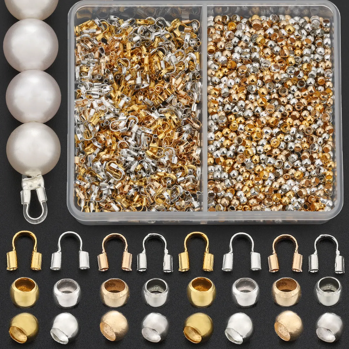 200Pcs/Box. Random color mixing. Includes U-shaped clasps and positioning beads. Suitable for DIY bracelet and necklace making.