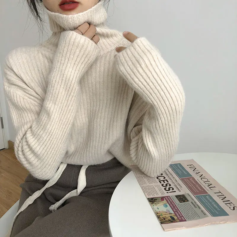 2023 Autumn/Winter Vintage New Loose and Lazy Style Simple Underlay Sweater Solid Color Underlay Slim Office Lady Knit Top