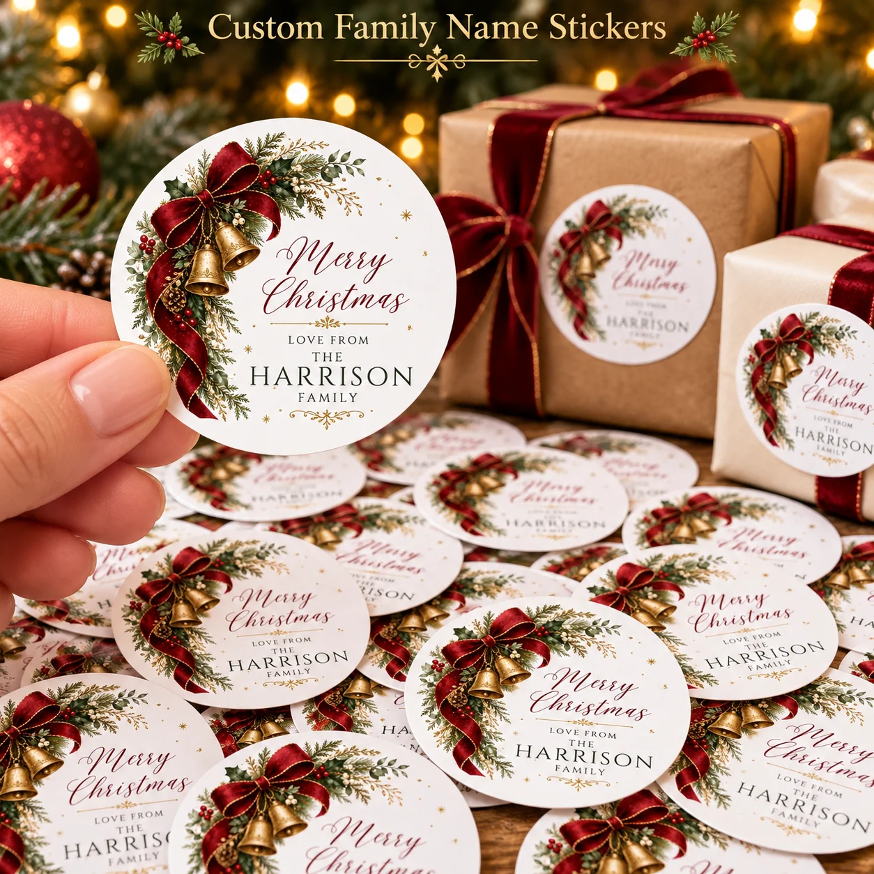 Personalized Christmas Stickers, Suitable for Gift Tags and Envelopes—Include Last Name/Initial Labels, Customizable with Name/Initials/Numbers, for Gifts, Greeting Cards, Holiday Packages—Classic Gift Sealing Wax, Als