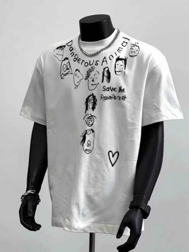 

Unisex Short Sleeve T-shirts 2026 Spring Summer American Oversized Short Sleeve T Shirt For Men And Women Loose Printed Top