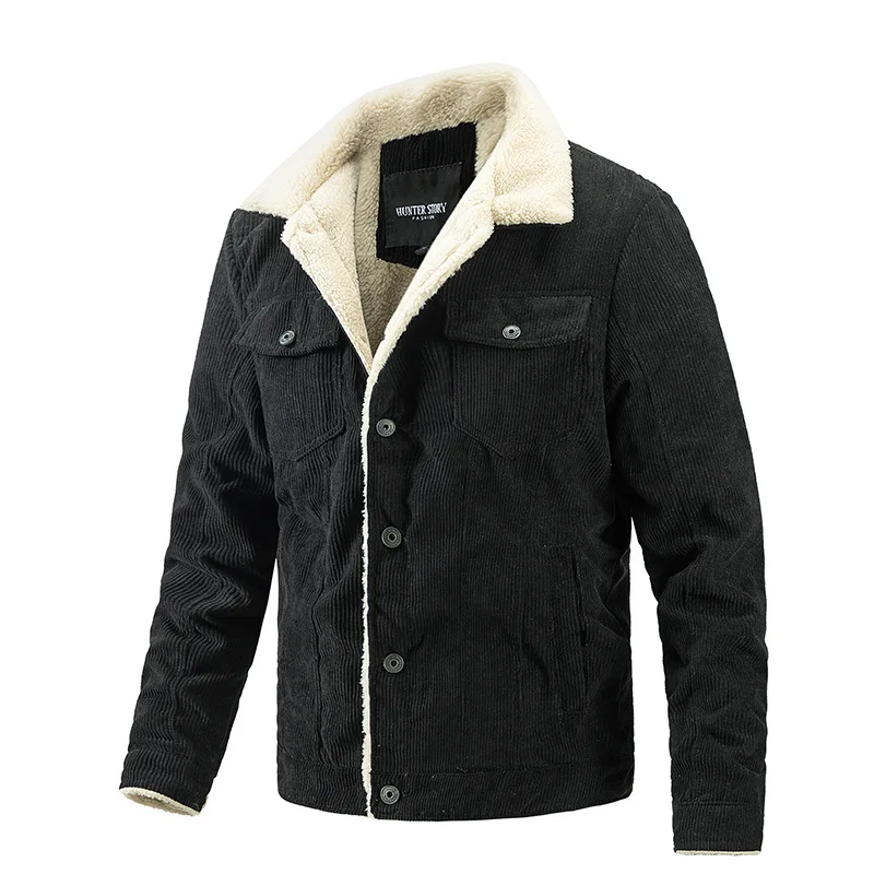 Men's Winter Jacket with Velvet Collar and Pure Color - Trendy Casual Outerwear for Fashionable Men