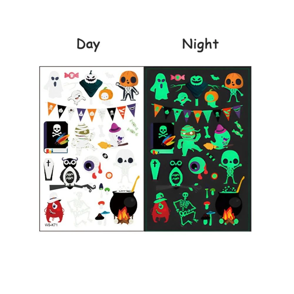 Cartoon Luminous Tattoo Stickers Glow in The Dark Decorations Halloween Fake Tatoo Waterproof Cute Children Toys Halloween Props