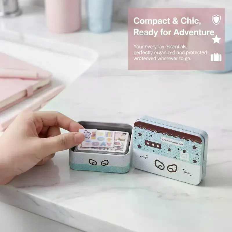 1/2Pcs Korean-style Star Angel Flip-top Small Iron Box, Portable Waterproof Card Sticker Storage Box With High Aesthetic Appeal