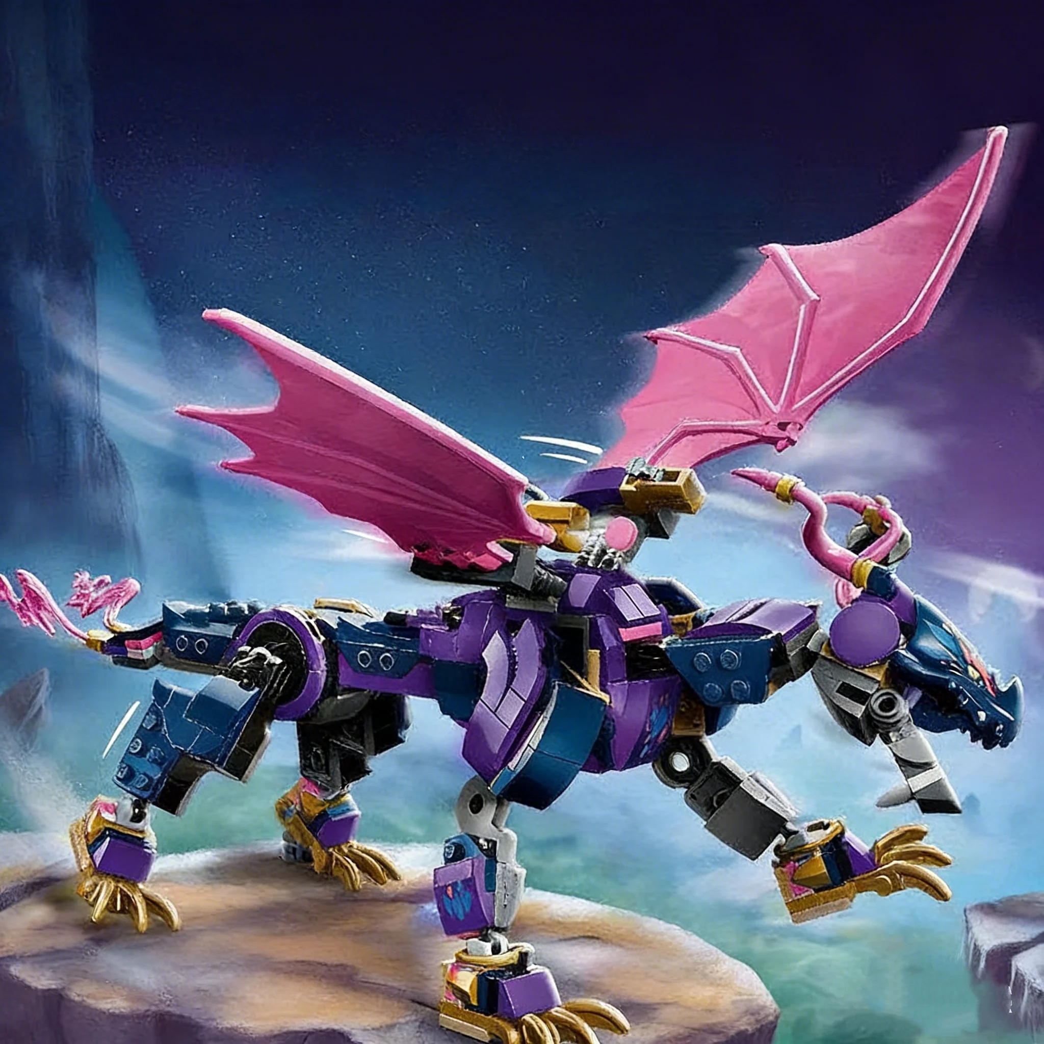 

Magic Purple Winged Dragon Building Blocks Set, Fantasy Mythical Beast Bricks with Articulated Joints, Compatible