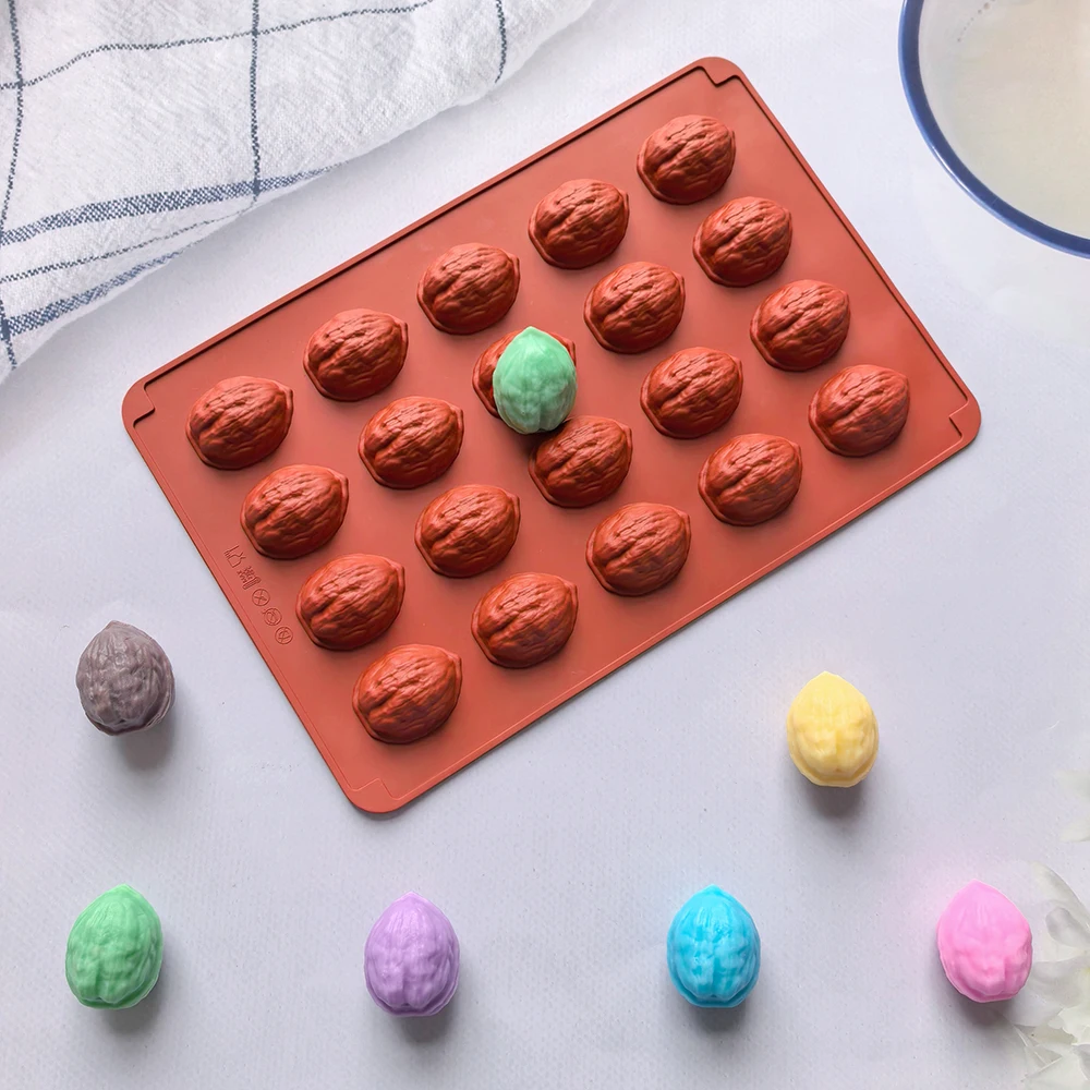 1pc 20 cavity walnut shaped baking silicone mold, suitable for DIY chocolate, candy, cookies, ice tray