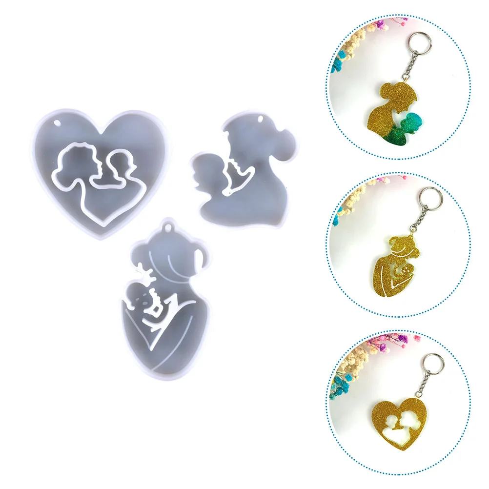 

3 Pcs Epoxy Mold Hanging Decor Molds Silicone DIY Keychain Newborn Pendants Ring Silica Gel Mother's Day Themed