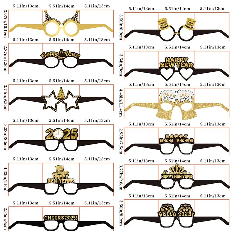 6pcs Happy New Year Paper Glasses 2025 Eyeglasses Frame Photo Booth Props New Year's Eve Party Decoration Christmas Supplies image 6