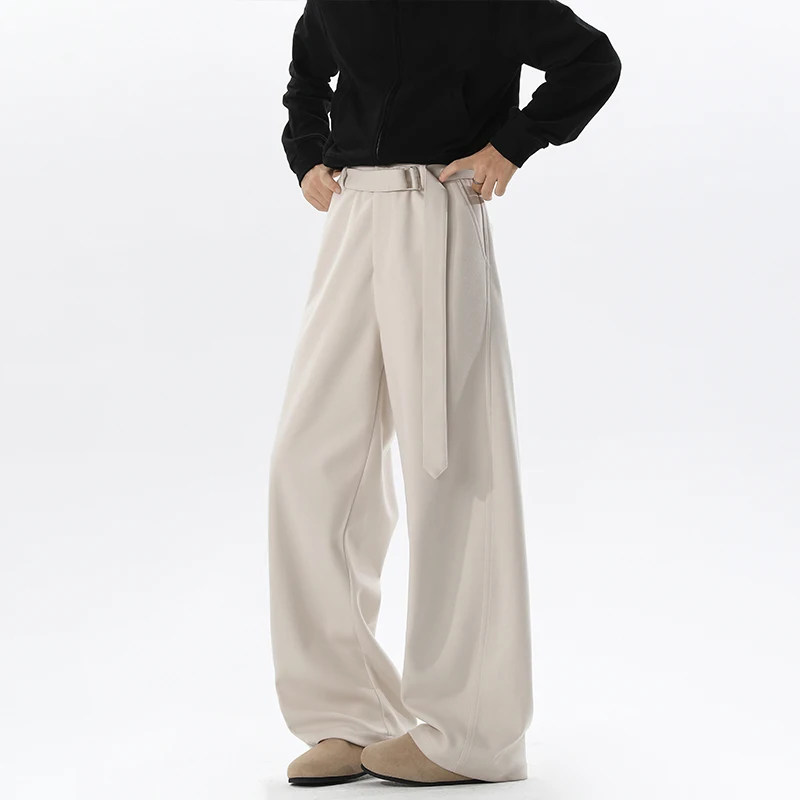 

LAPPSTER мужской роскошный костюм с бесплатным поясом, брюки для бега, свободные черные повседневные корейские модные удобные костюмные брюки, тяжелые брюки 420 г/м2