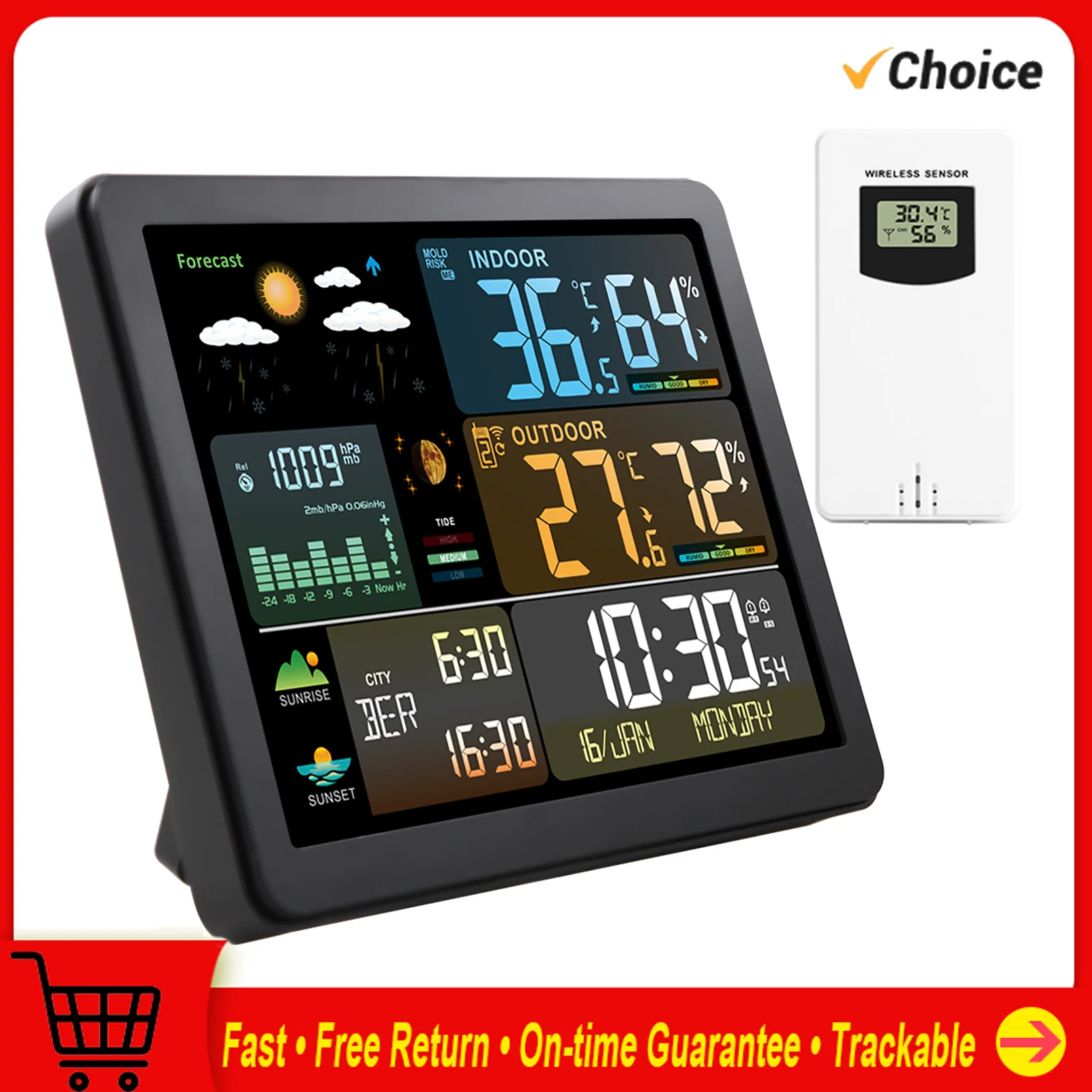 

FJ3566M Smart Weather Station Indoor and Outdoor Temperature & Humidity Meter Weather Clock Temperature &Humidity Gauge 1 Sensor