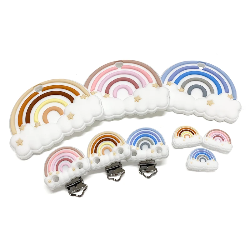 1/3/10pcs Silicone Rainbow Teether Beads Pacifier Clip Food Grade Silicone Baby Safe Toys for Baby DIY Pacifier Chain
