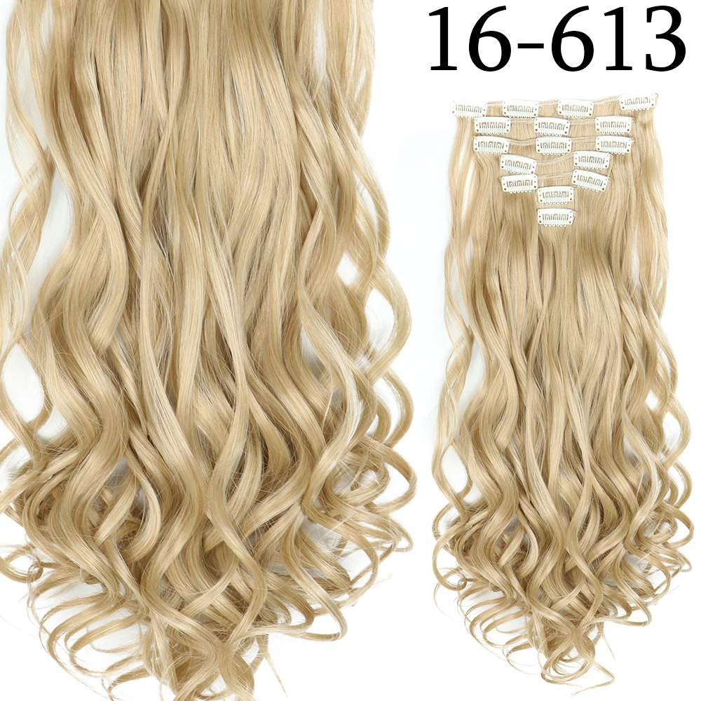 24 Zoll 16 Clips in Haarverlängerungen Lange glatte Frisur Synthetische blonde schwarze Haarteile Hitzebeständiges Kunsthaar