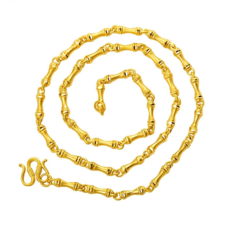 24k Yellow Gold Bamboo Necklace Chain for Men Classical 60cm Snake Bone Necklaces Gold Fine Jewelry Wedding Gifts