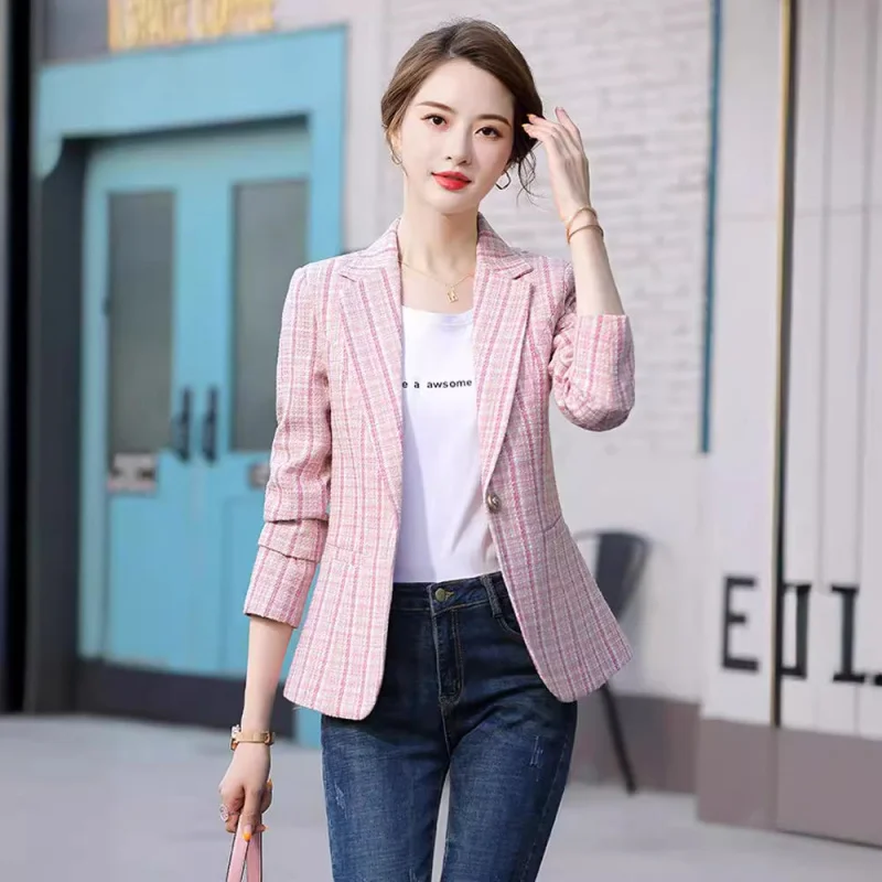 

Short Plaid Blazer for Women, Spring and Autumn Elegant Blazer, New Casual Slim Fit Slimming Blazer
