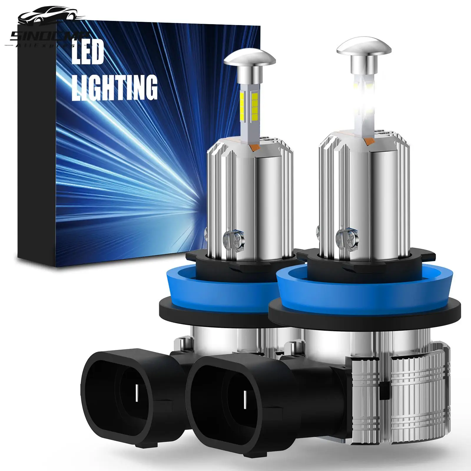 

2 шт. H11 светодиодные лампы для фар беспроводные лампы для фар 30000LM 110 Вт 6500 К безвентиляторный комплект автомобильных ламп дальнего ближнего света галогенная замена