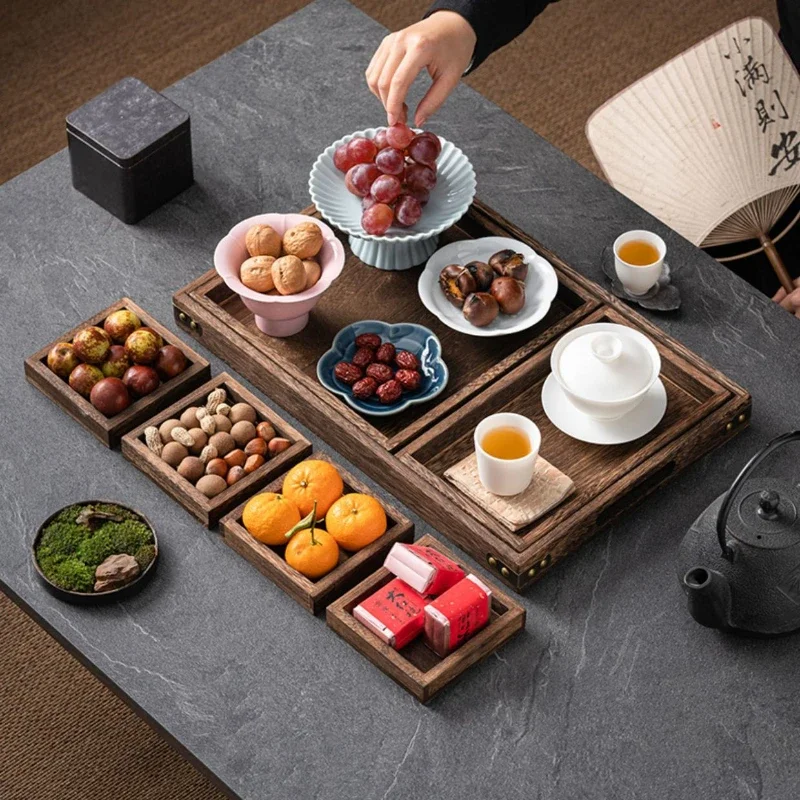 Dry Fruit Plate Wood Tray Wooden Dessert Tray Exquisite Afternoon Tea Set Trays to Serve Food Serving Teaware Kitchen Dining Bar