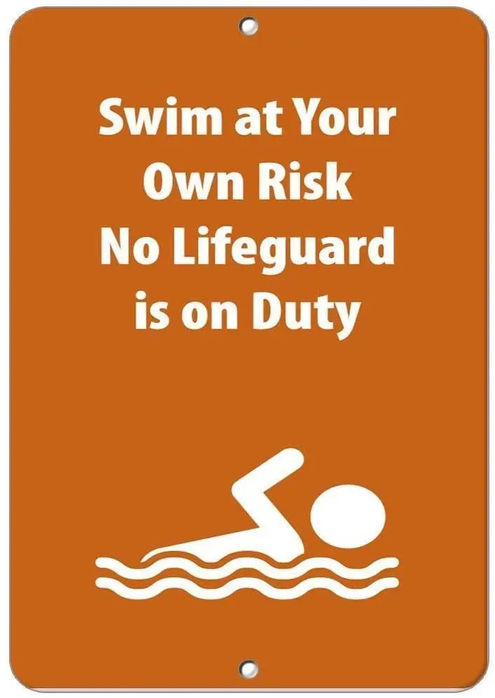 Swim at Your Own Risk No Lifeguard is On Duty Sign Caution Sign Retro Metal Tin Sign Plaque Poster Wall Decor Art Shabby