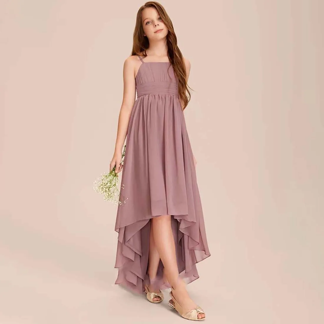 YZYmanualroom Chiffon Junior Bridesmaid Dress A-line Square Asymmetrical 2-15T