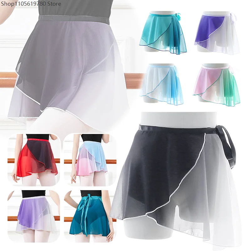 Women Elegant Dance Skirts Chiffon Gradient Irregular Tutu Skirt Translucent Short Skirts Ballerina Gymnastics Ballet Wear