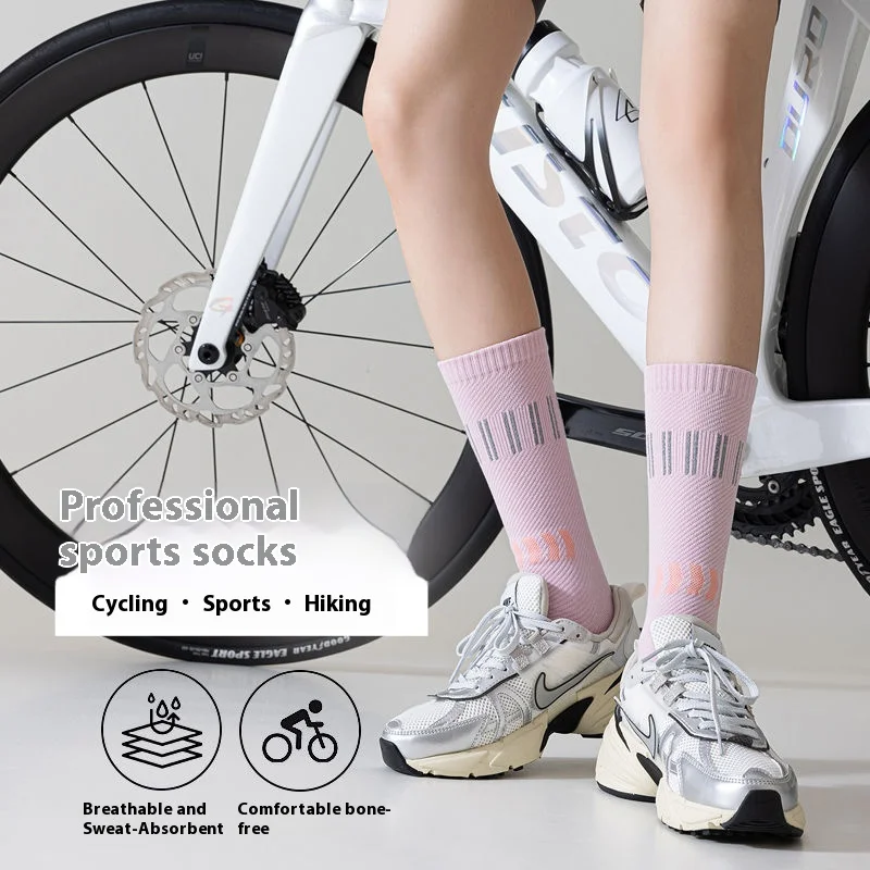 ถุงเท้าปั่นจักรยานสะท้อนแสงตอนกลางคืน 3 คู่ - ถุงเท้ากีฬาแบบยาวสำหรับผู้ชายและผู้หญิง - ถุงเท้ารัดกล้ามเนื้อ - ถุงเท้าป้องกันกลิ่น