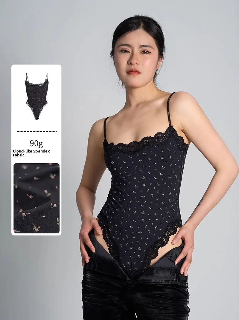 

Women's Lace Trim e Jumpsuit High Waist ort Pants Nylon Fabric Spring Season Casual Comfortable One-Piece Suit