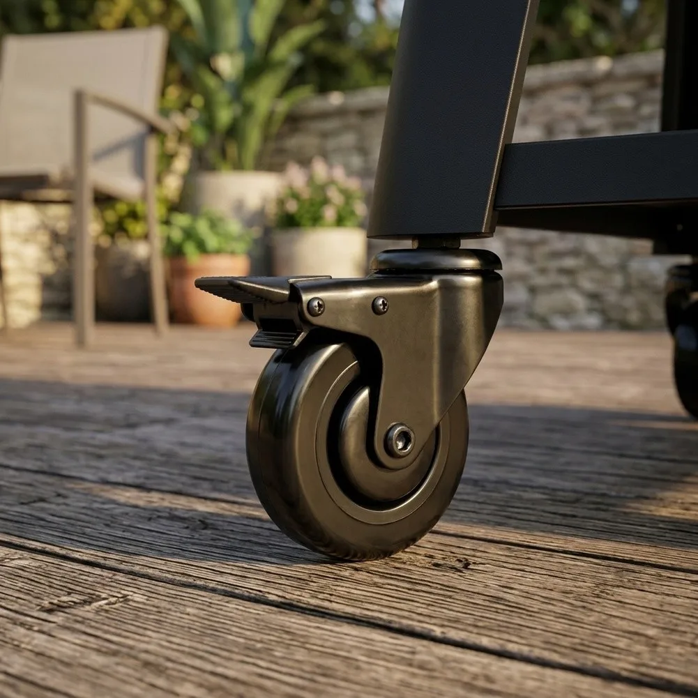 Locking Caster Wheels for Pellet Grills Designed as Direct Replacement Units for Grills with 3/4 Inch Mounting Interface
