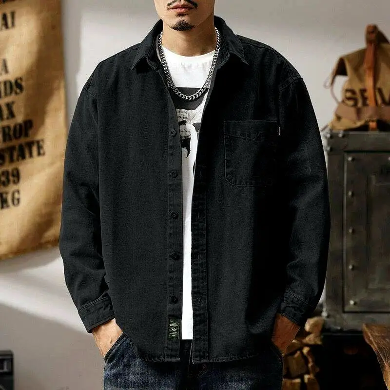 قميص دينيم رجالي ريترو جديد سترة عمل غير رسمية للربيع والخريف ملابس زرقاء بأكمام طويلة